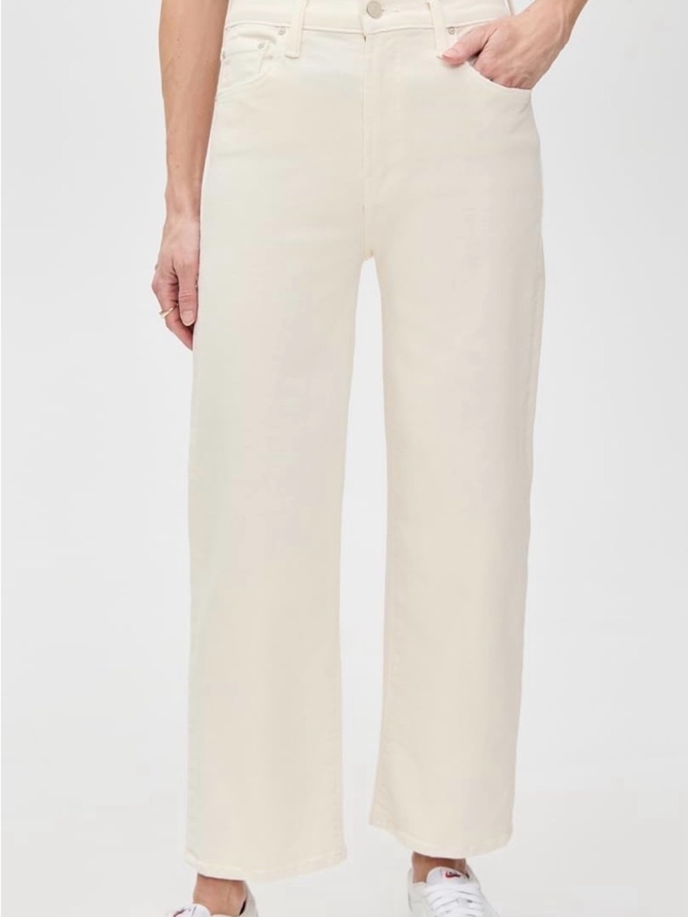 MOTHER Denim Lil’ Rambler Zip Ankle Jeans – Cream Puffs – Size 25